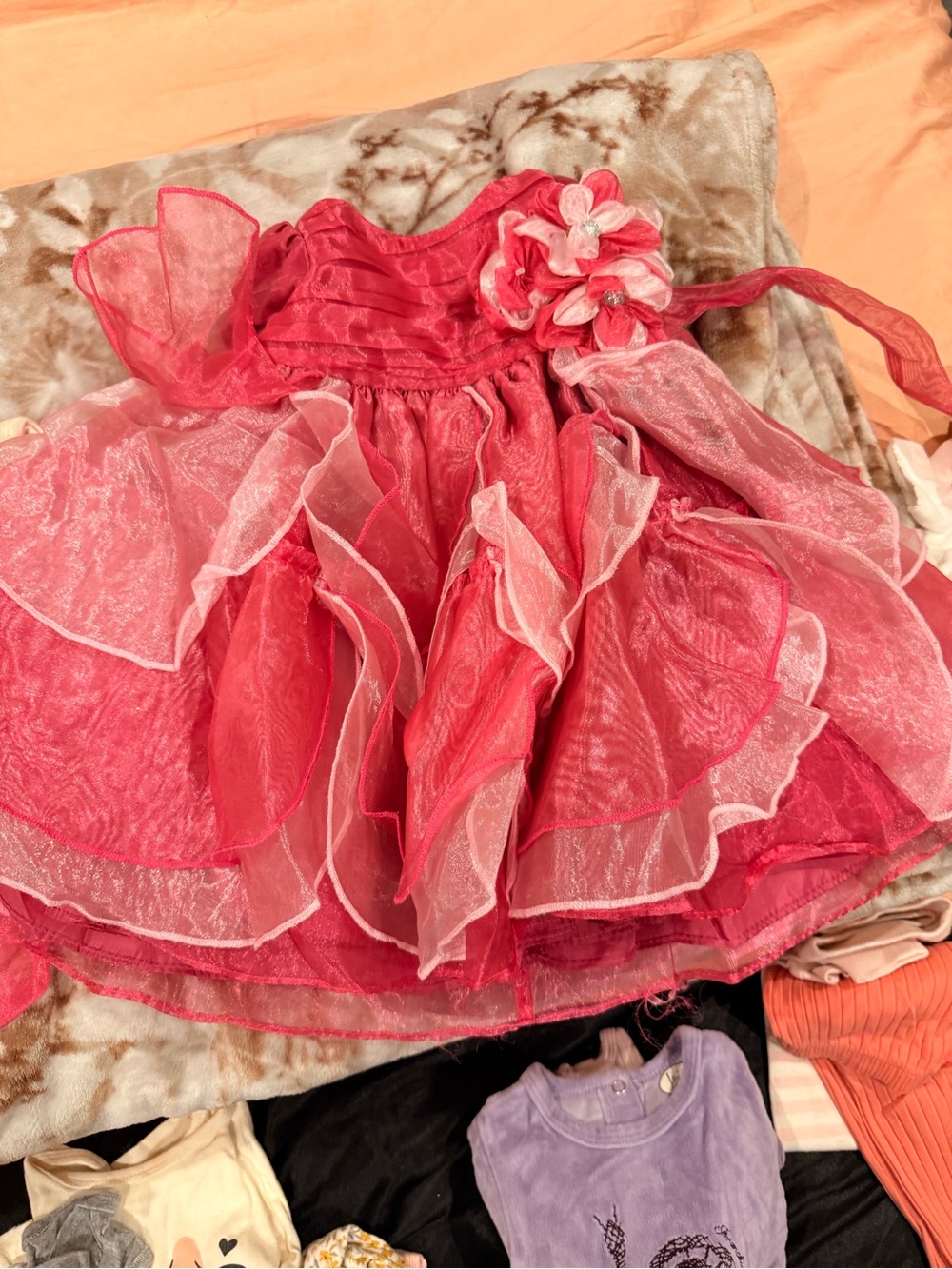 Nannette Red-Pink Layered Organza Flower Girl Dress